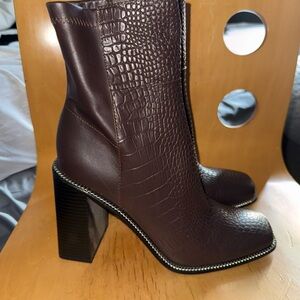 Aldo Brown Croc-Embossed Heeled Boots